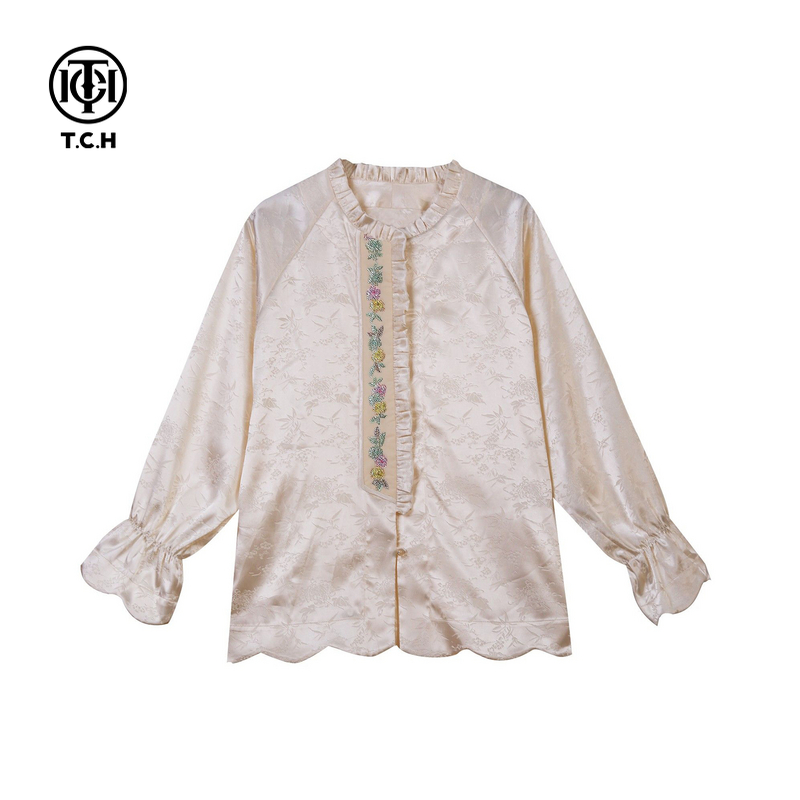 DJ-TCH2025秋季新款提花烫钻新中式衬衫女风上衣外套T72C276167