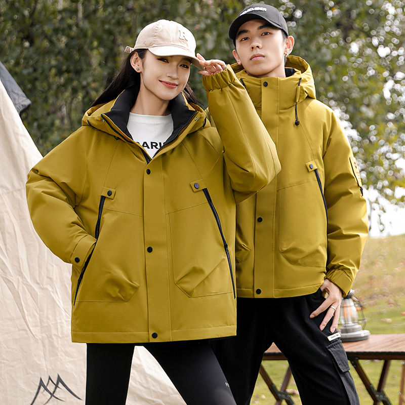 【爱马度王总】黄色12519户外休闲羽绒服防风保暖连帽户外时尚短款