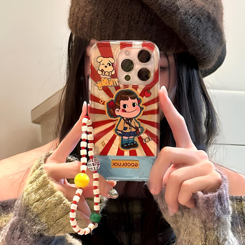 日韩可爱牛奶妹适用苹果16手机壳iPhone13手链15华为vivo小米oppo