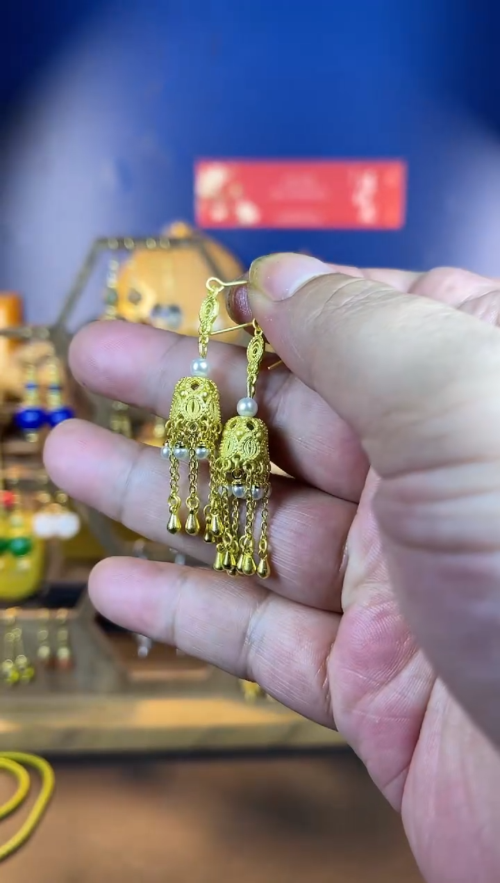 【闪购商品】195号仿花丝流苏法琅耳坠