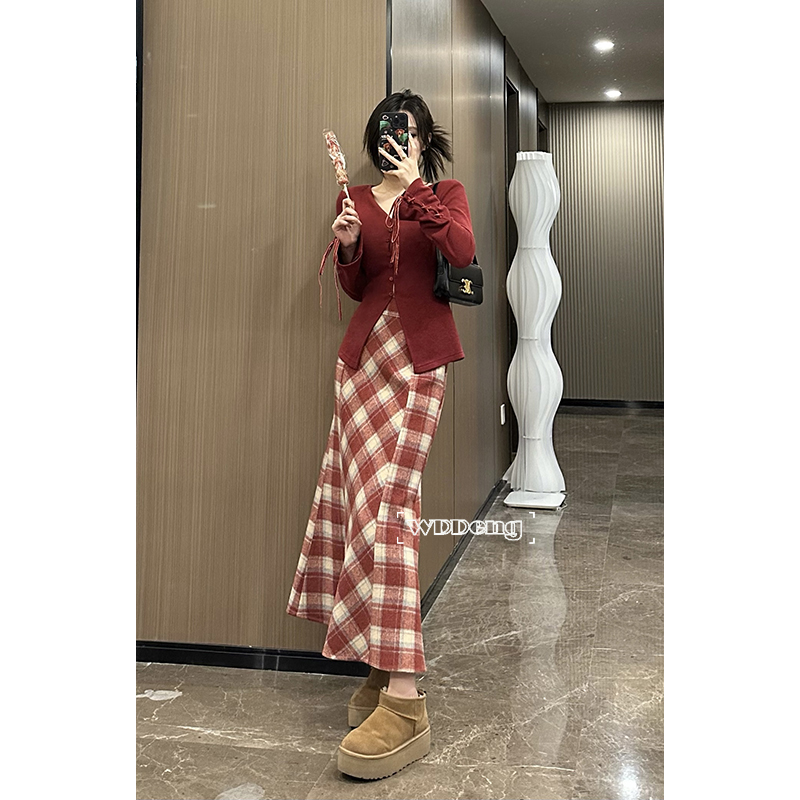 【清清款】王等等【爱丽丝】显瘦百搭秋冬羊毛格纹毛呢半裙U223G08725