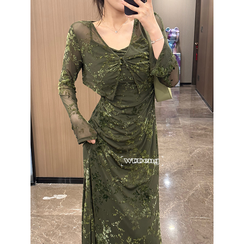 【清清款】王等等【远山黛】显瘦夏季长袖外衫+吊带连衣裙U224A03352