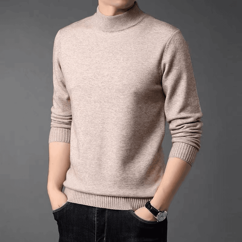 莫代尔针织毛衣厚款男士半高领毛衣中年秋冬保暖毛衫时尚长袖