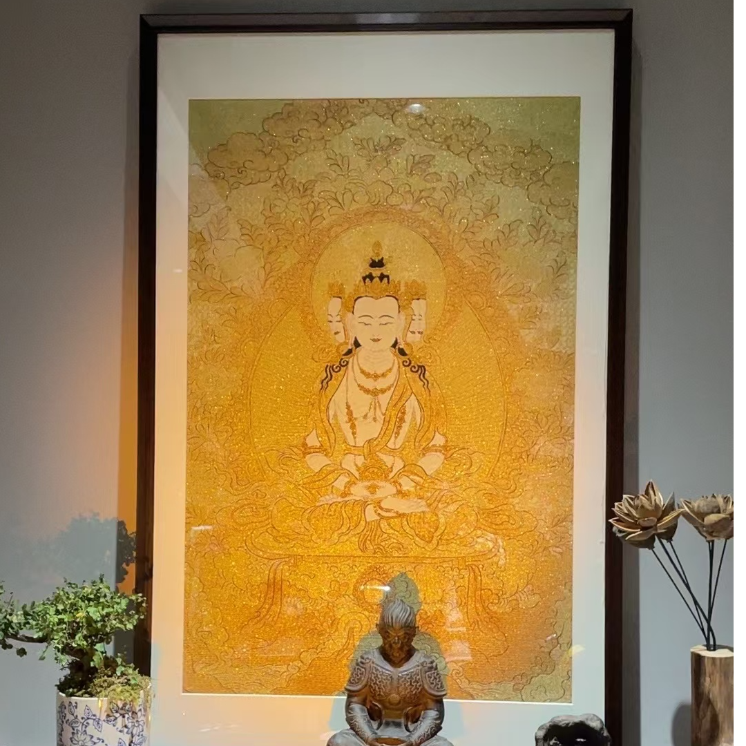刺绣材质（大日如来普萨）茶室挂画玄关客厅背景墙入户纯手工唐卡