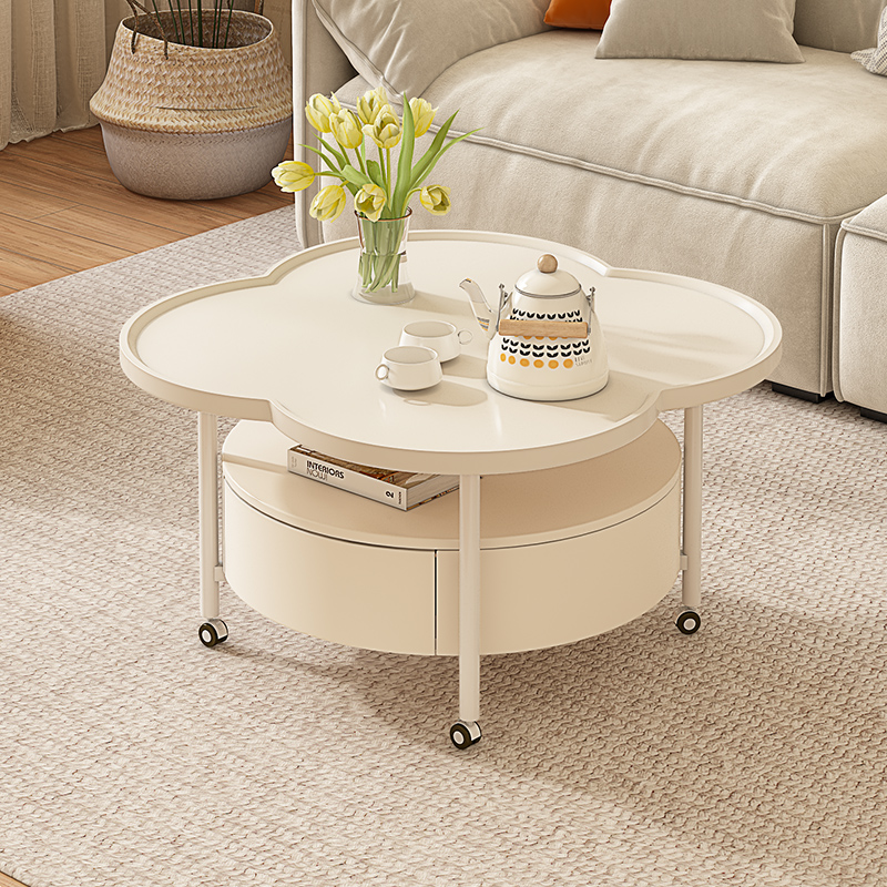 执竹者奶油风茶几小户型客厅家用网红创意2025新款带轮可移动茶几