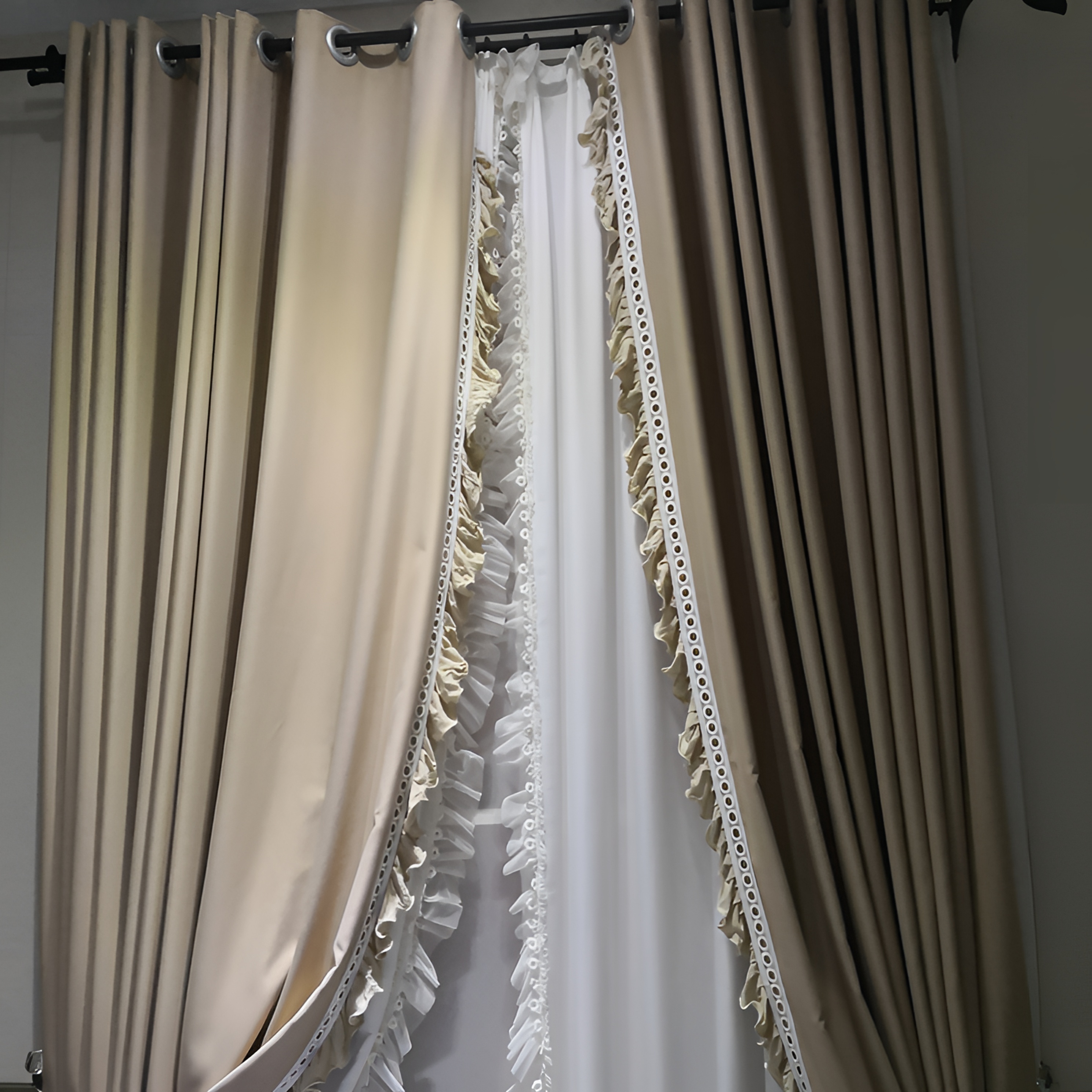 法式温柔风奶油色窗帘高档客厅卧室