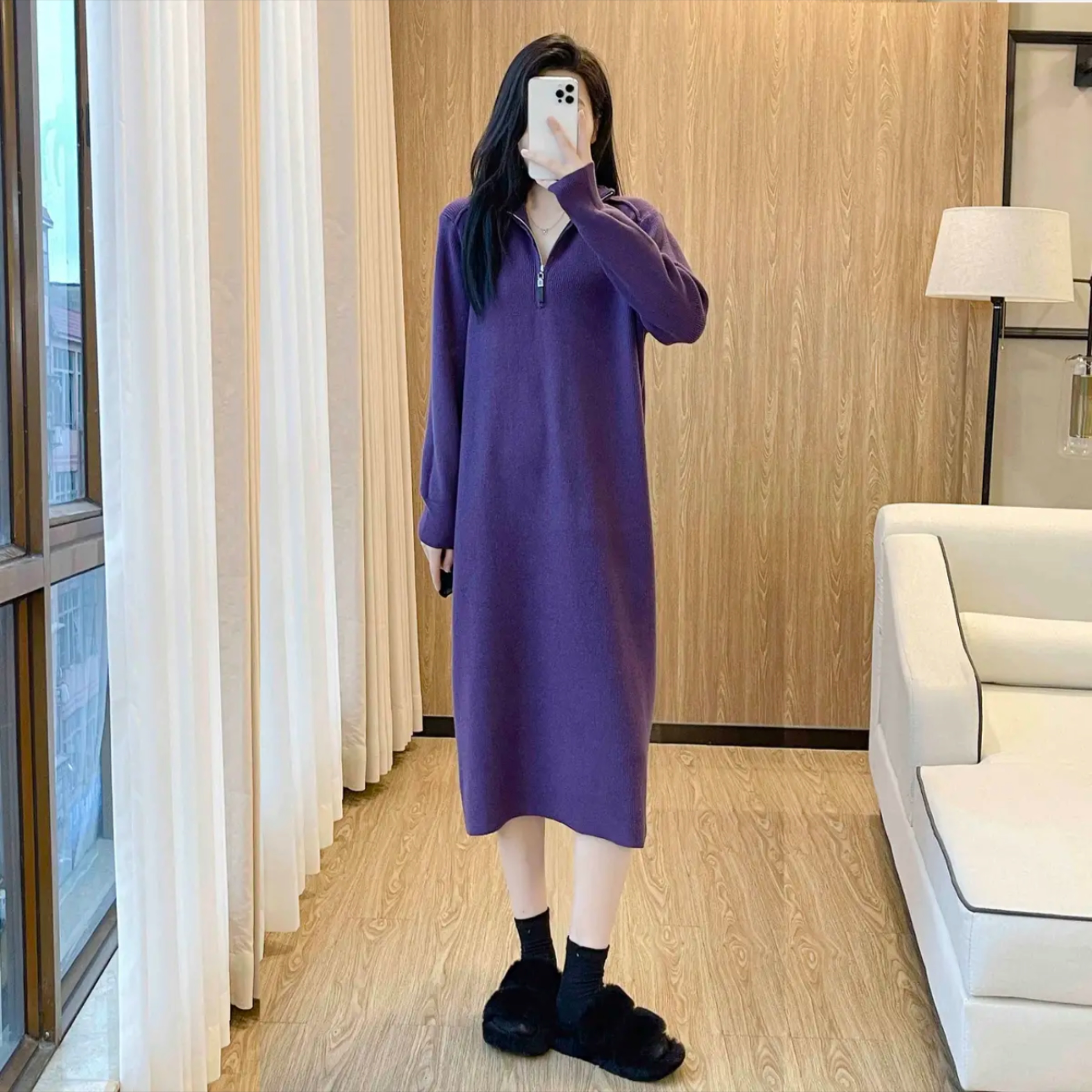 秋冬新款单穿内搭拉链针织韩版连衣裙女洋气气质穿搭显瘦毛衣裙子