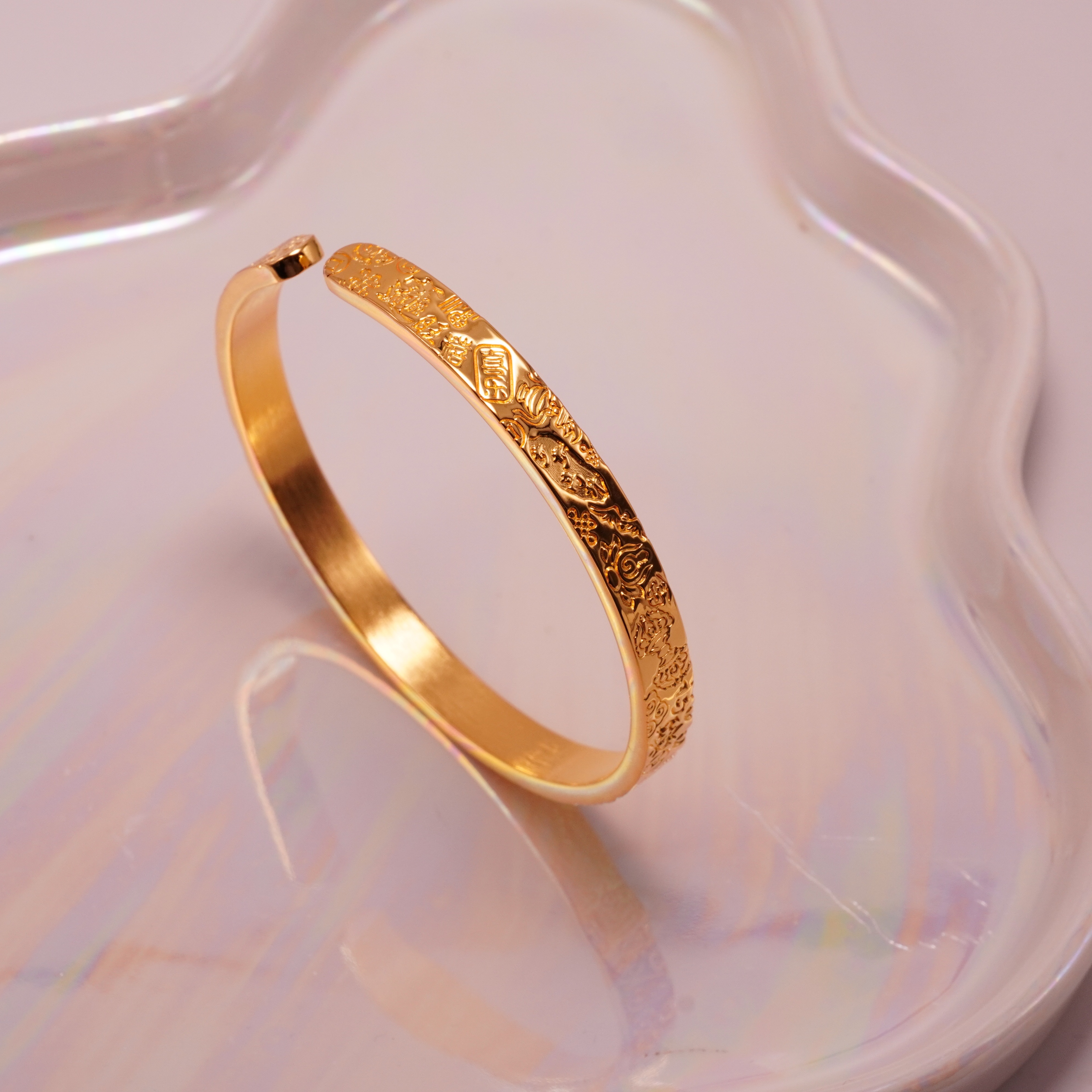 足银手镯 开口吉言手镯