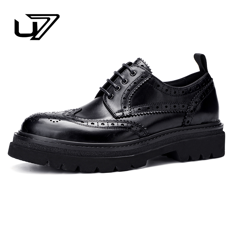 U7品牌男鞋真皮皮鞋新款高档轻奢牛皮布洛克雕花英伦休闲皮鞋