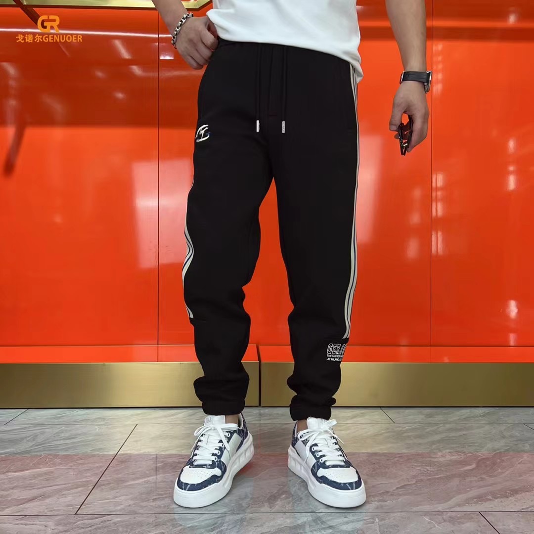 戈诺尔男装24年秋冬松紧束口休闲裤时尚潮流个性修身男卫裤加绒