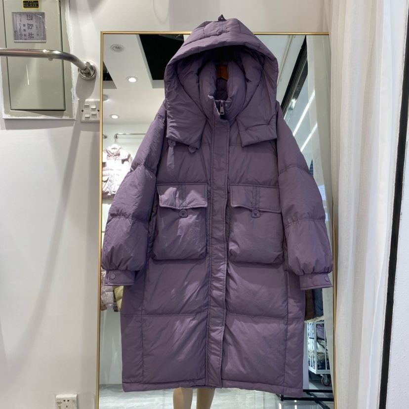 韩系抽绳收腰显瘦连帽羽绒服户外运动女2023冬季新款中长款
