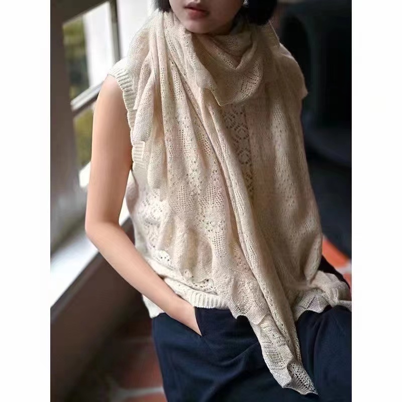 荷叶边镂空披肩气质纯色百搭针织女士保暖