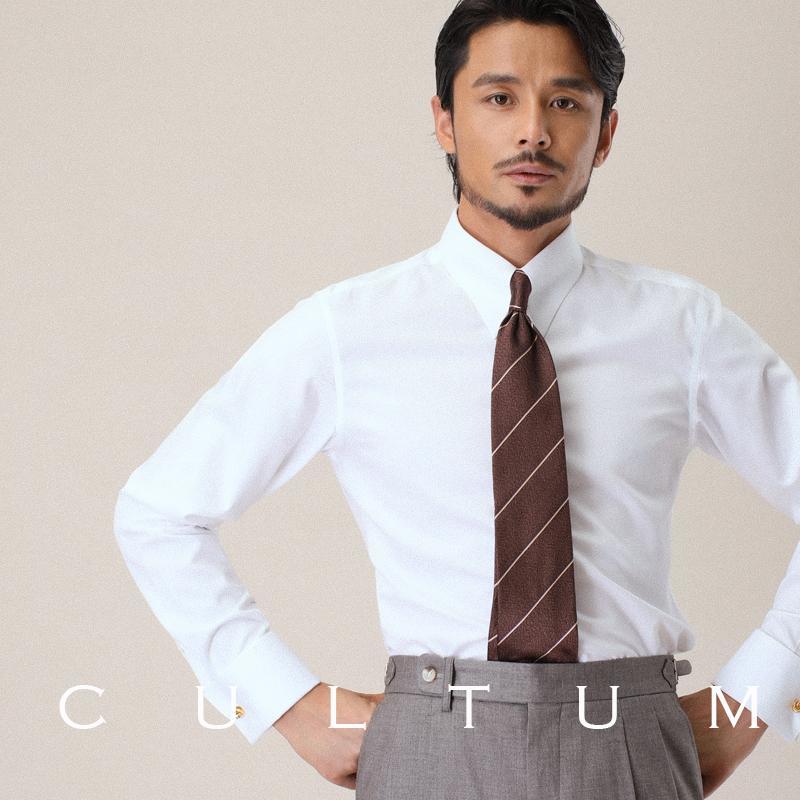 CULTUM 高定100支双股DP免烫饰耳领衬衫男法式袖口绅士大尖领衬衣