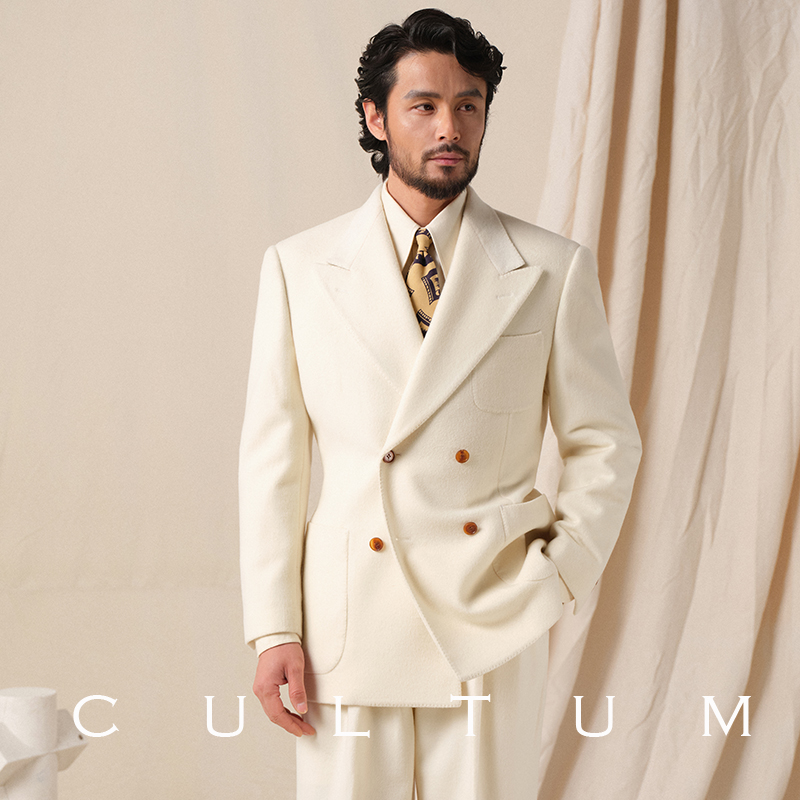 CULTUM1930s加厚全羊毛呢优雅复古西服套装男双排戗驳领结婚西装