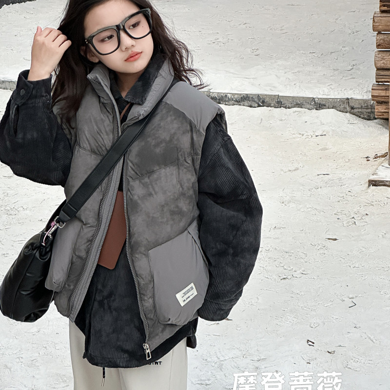 吾2024【Y】10月24日 儿童男童女童拼色灰羽绒服马甲9928-