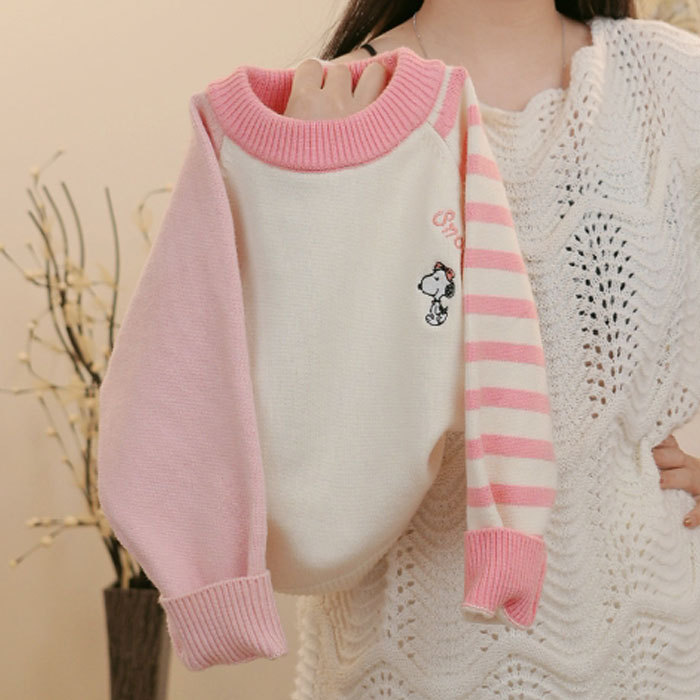 Snoopy/史努比女童毛衣不对称条纹秋冬款新款洋气女孩儿童针织衫