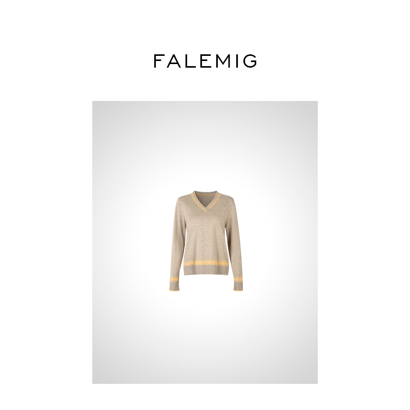FALEMIG V领撞色毛衣FFA243071M0269