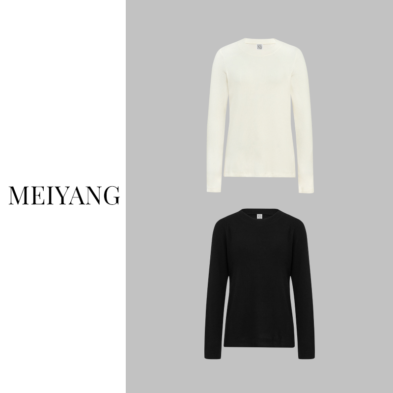 美洋MEIYANG热能打底衫醋酸羊毛混纺坑条圆领百搭针织衫长袖纯色