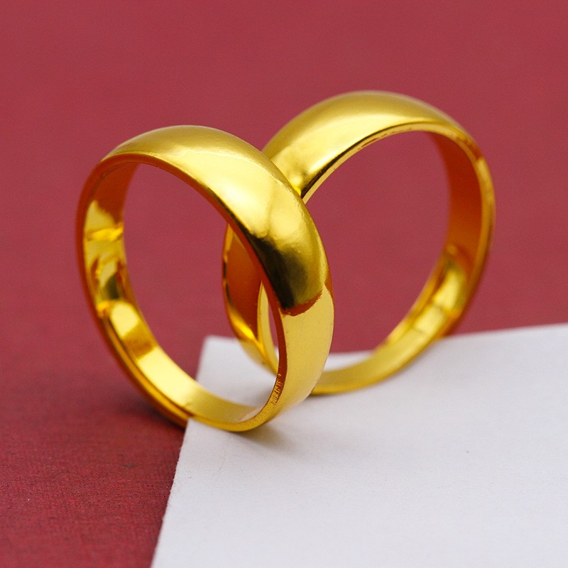 铜合金戒指 经典简约真金色精美光面情侣款男女款素圈可调节戒指