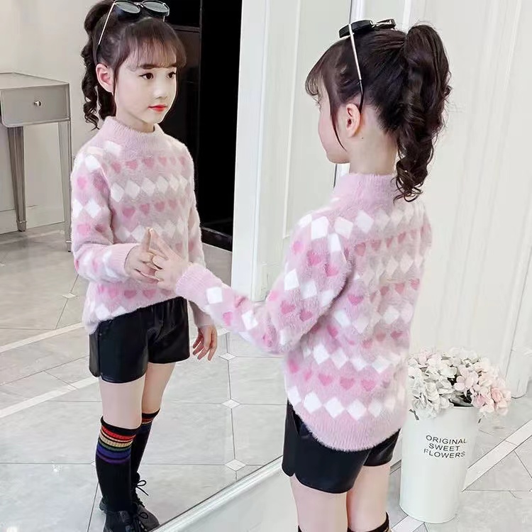 女童毛衣中大童水貂绒加厚秋冬打底衫女孩套头洋气上衣儿童针织衫