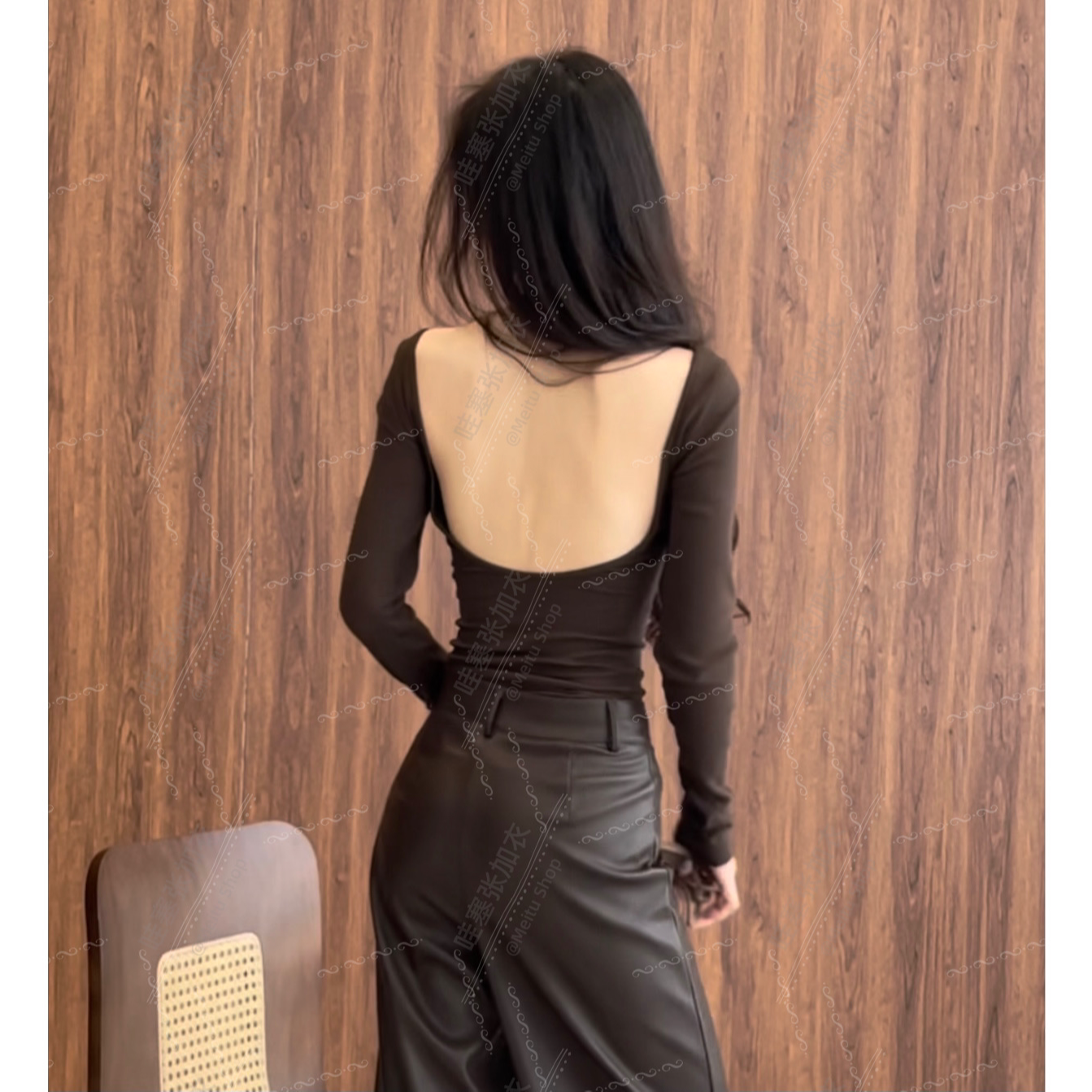 2896-（带胸垫）视频里长款大U领设计简约基础百搭背心上衣修身