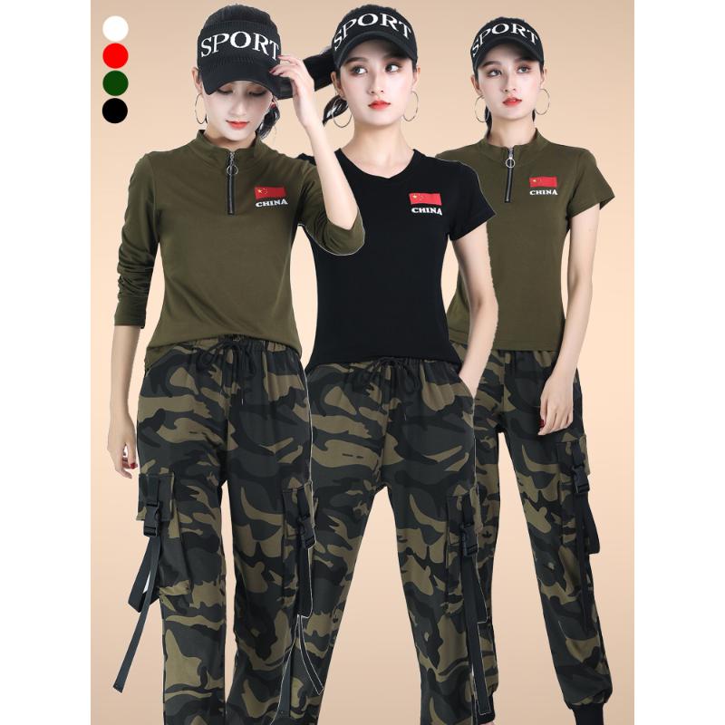杨丽萍广场舞服装女新款水兵舞迷彩短袖上衣运动时尚秋长袖表演服