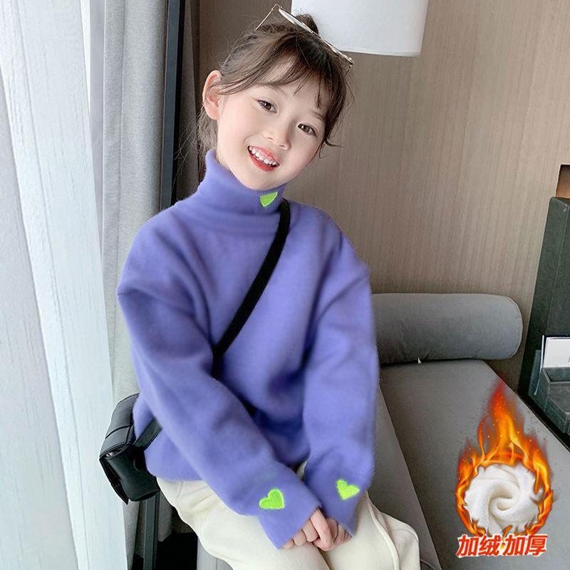 儿童发热上衣秋冬装高领男女中小大童长袖加绒加厚保暖打底衫2023