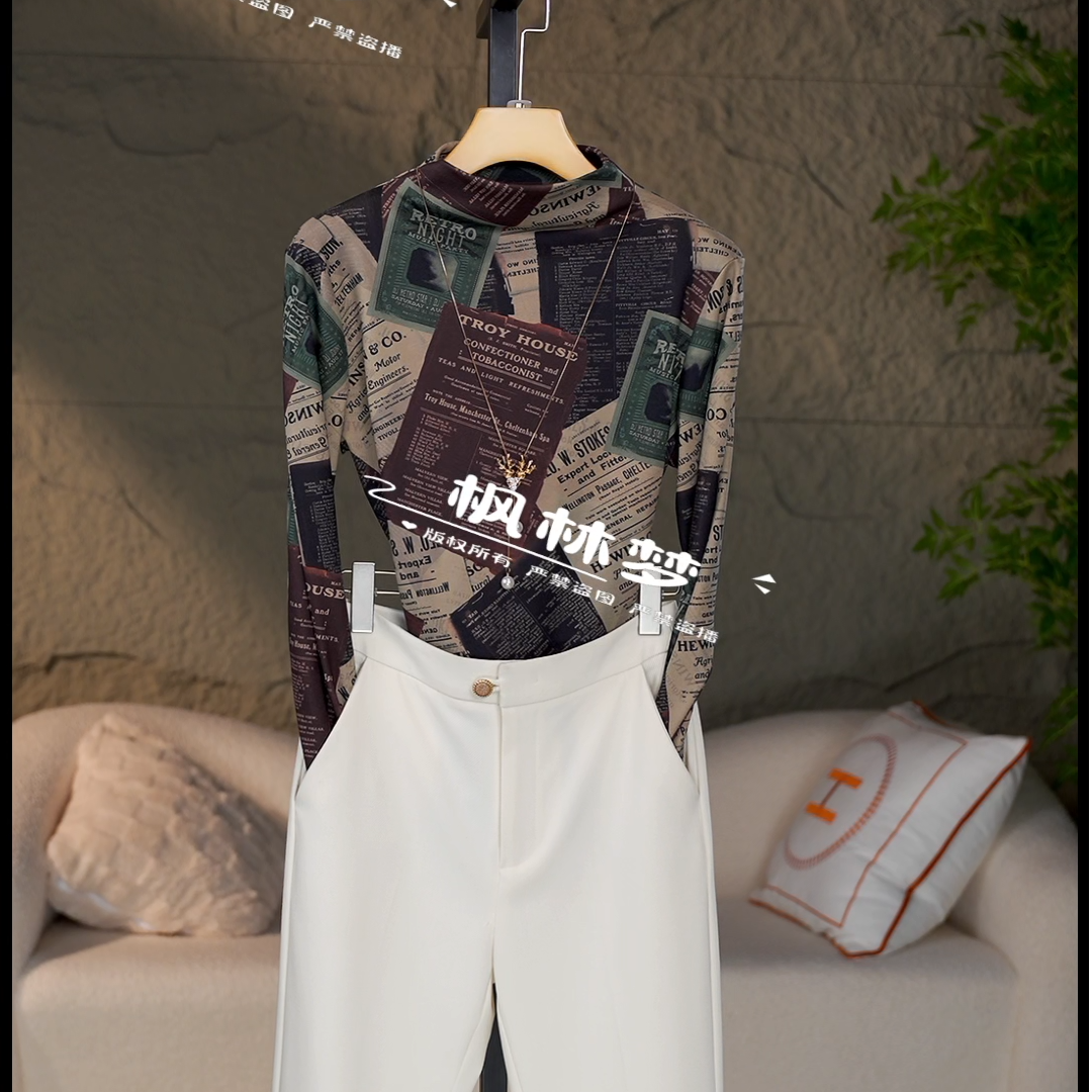 实际库存双面海岛绒秋冬新款气质修身显瘦加绒打底衫女上衣-225