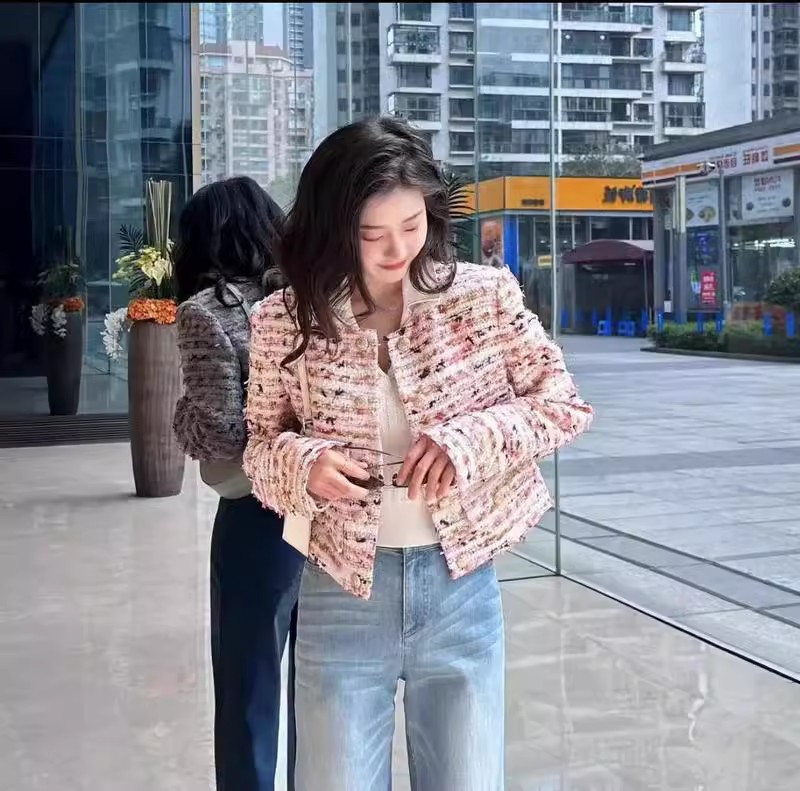 【商场同款】秋冬季时尚新圆领粗花呢短款小香风外套女上衣1400680