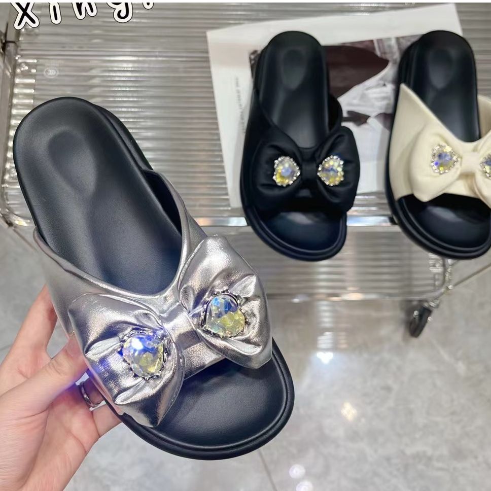 仙女风蝴蝶结水钻一字凉拖鞋 25X6 XH D3 检