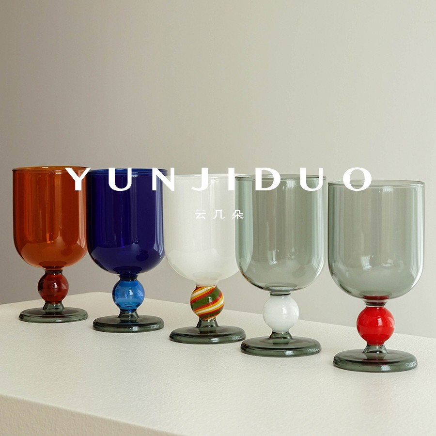 云几朵 原创设计彩珠耐热玻璃酒杯果汁咖啡水杯可爱质感手工礼物