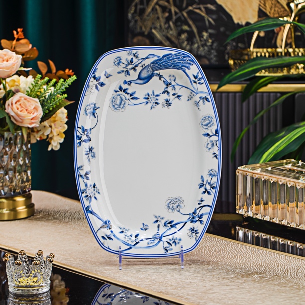 【12英寸大鱼盘】景德镇青花12英寸鱼盘青花瓷盘子家用陶瓷中式餐盘