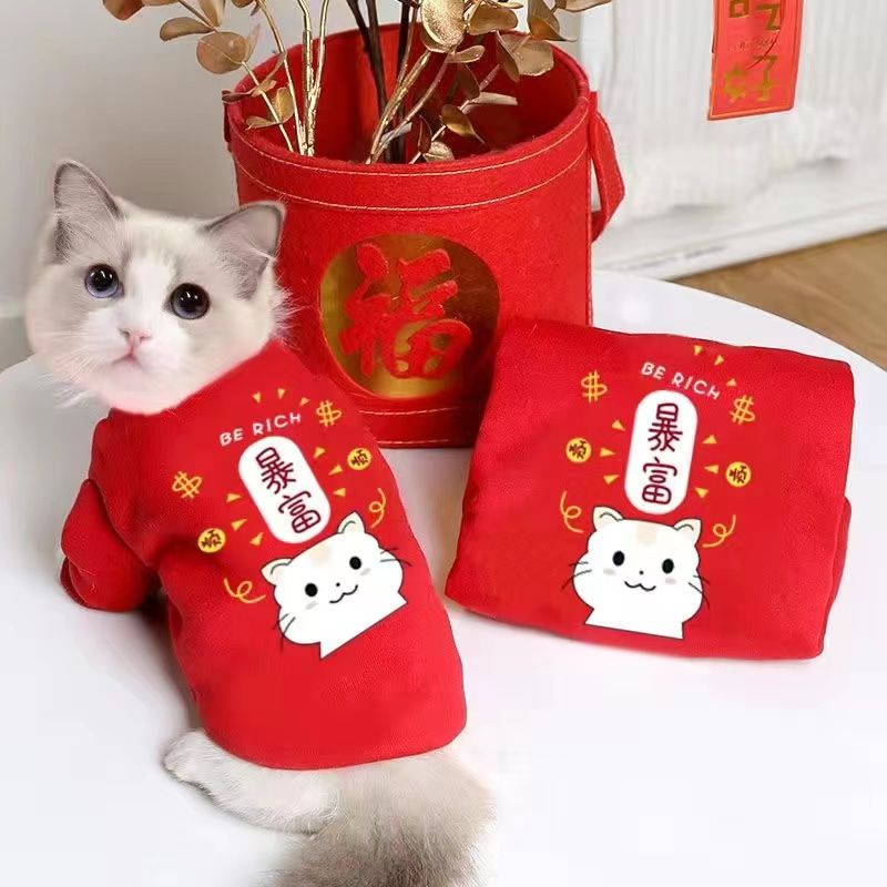 猫咪衣服秋冬新年装拜年服装宠物衣服加绒保暖幼崽蓝猫英短防掉毛