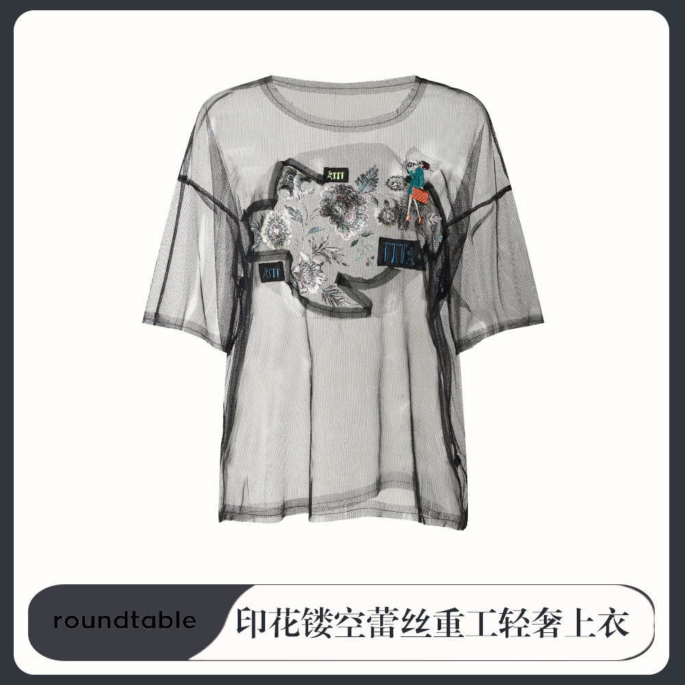 春夏时尚爆款印花镂空蕾丝轻奢休闲百搭宽松潮牌T恤TES3405299