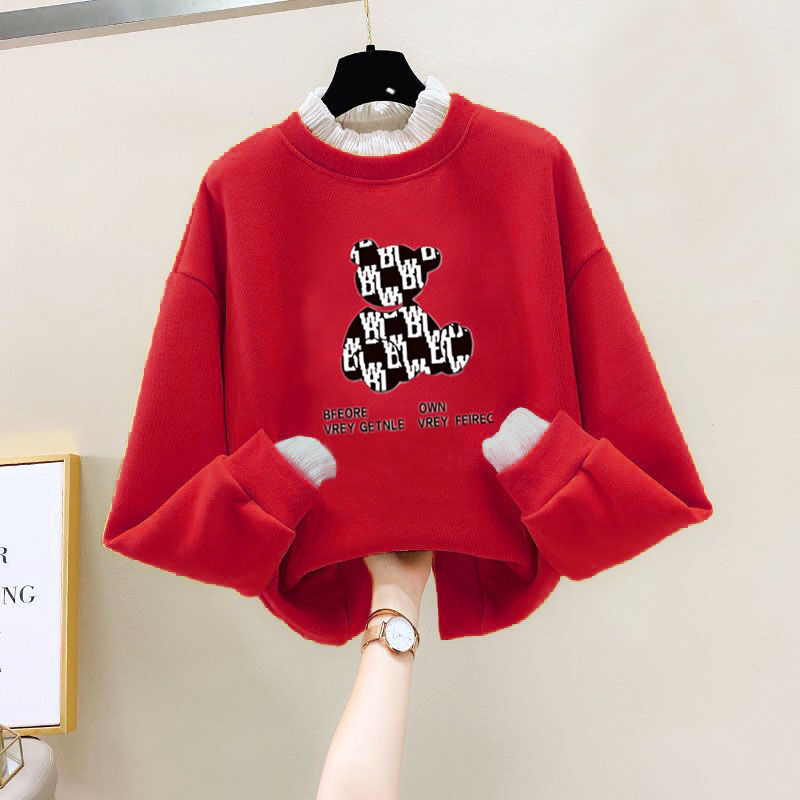 冬上新女童卫衣冬薄款2023新款冬装洋气时髦中大童蕾丝边宽松卡通