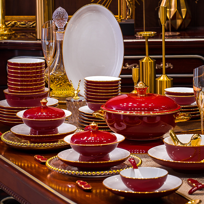 【四大名瓷】景德镇釉下彩陶瓷餐具轻奢碗碟套装乔迁结婚乔迁之喜佳