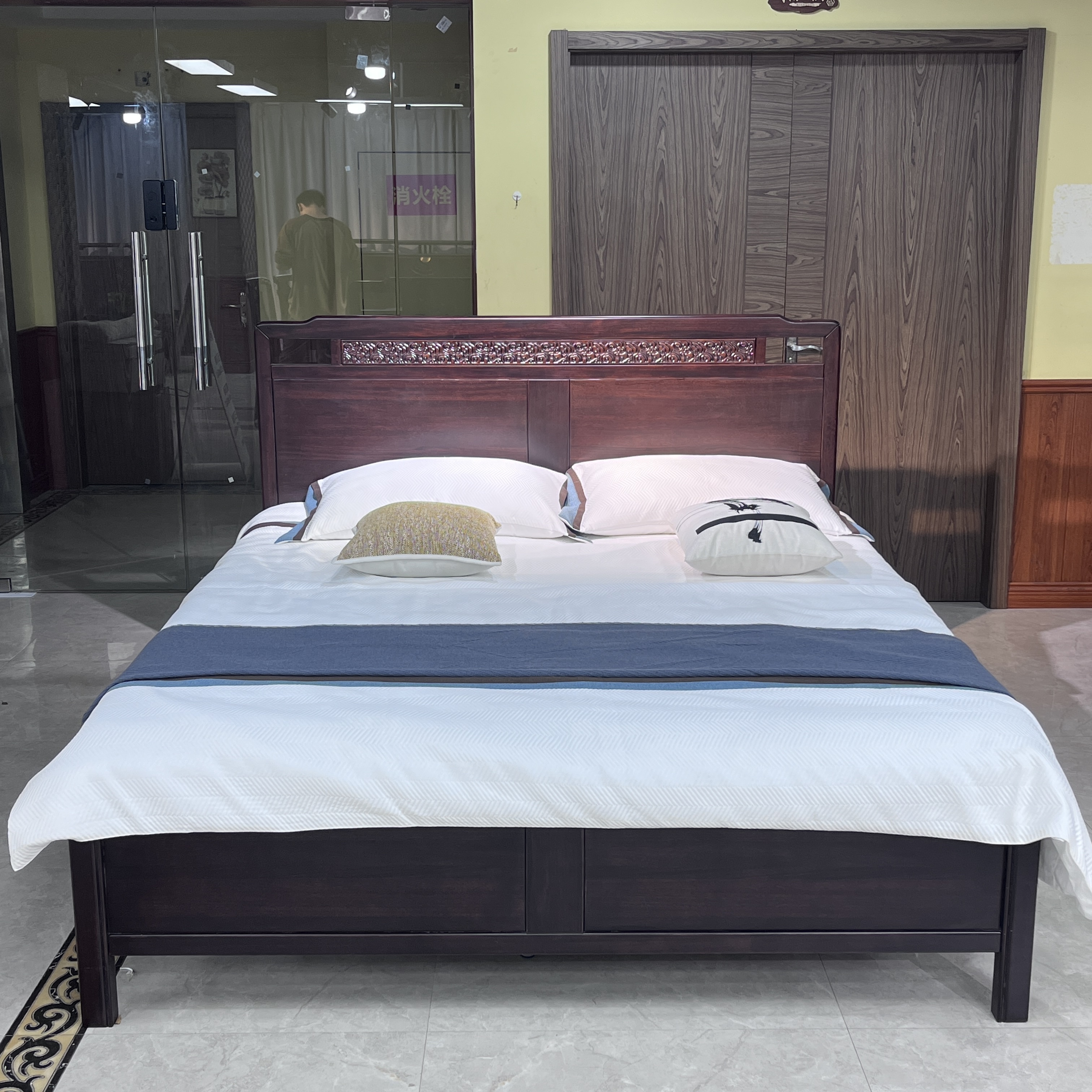 新中式客厅实木大床主卧大床1.8米双人床1.5米次卧床齐边客厅