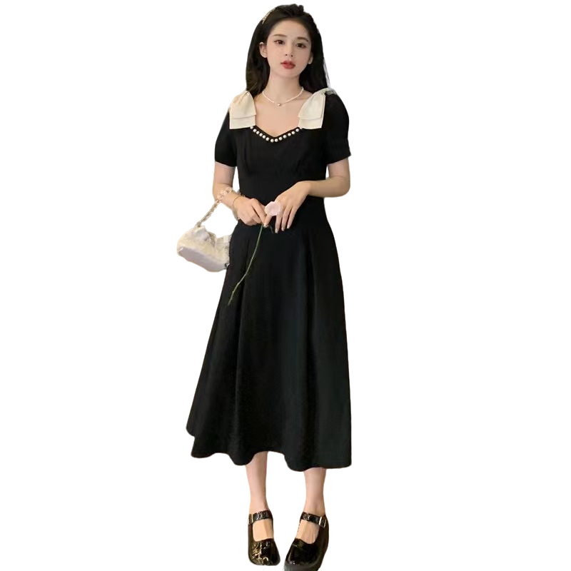 新X2-130大码长款连衣裙夏季短袖赫本风气质时尚77