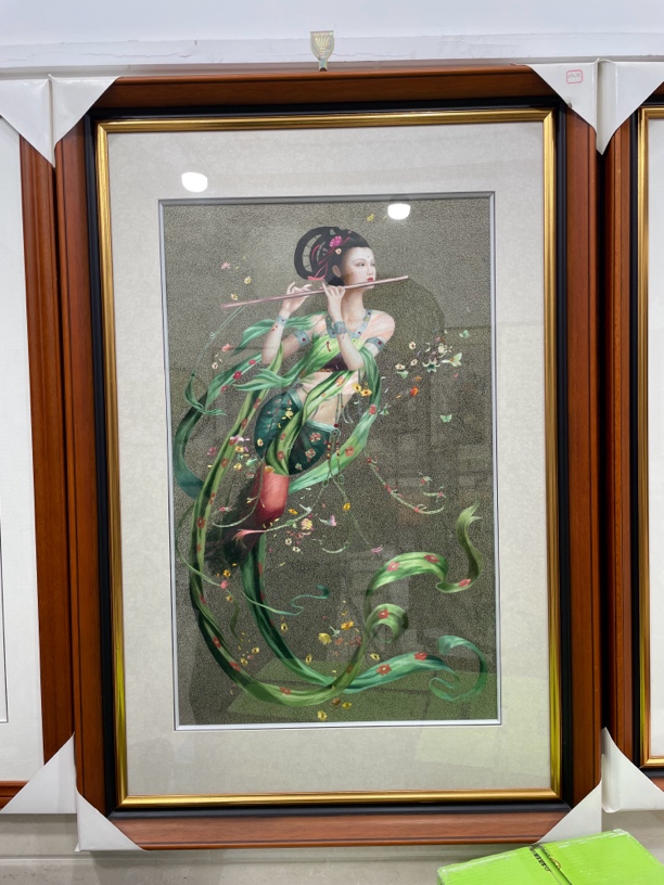 非遗苏绣纯手工刺绣挂画，敦煌飞天天女散花