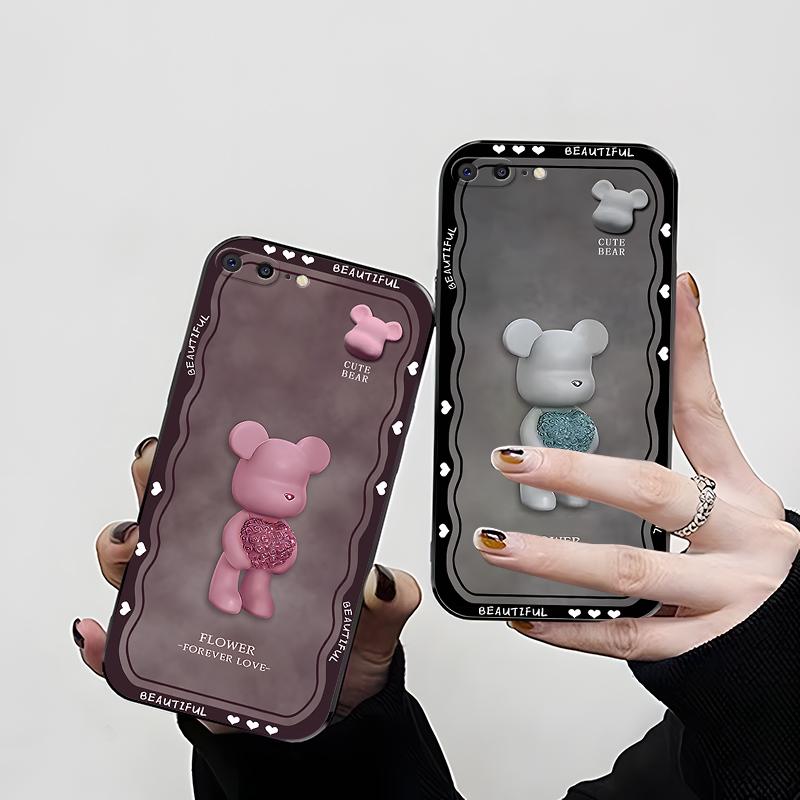 苹果8plus手机壳iphone8PLUS硅胶壳素紫花球熊女款防摔简约创意时