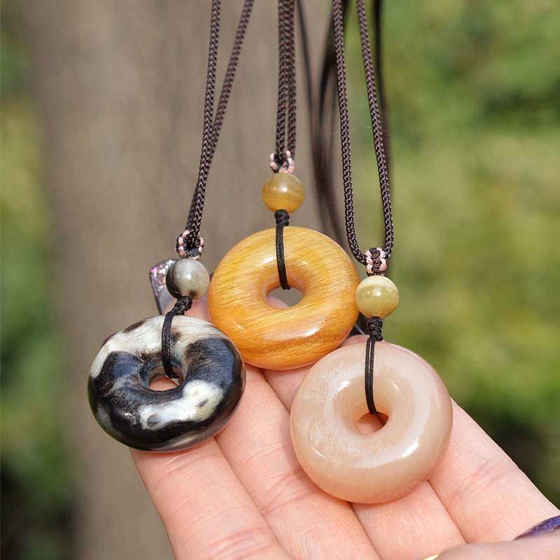 非金属木质吊坠 原创天然高贵羊角平安扣环吊坠复古养肝明目手工
