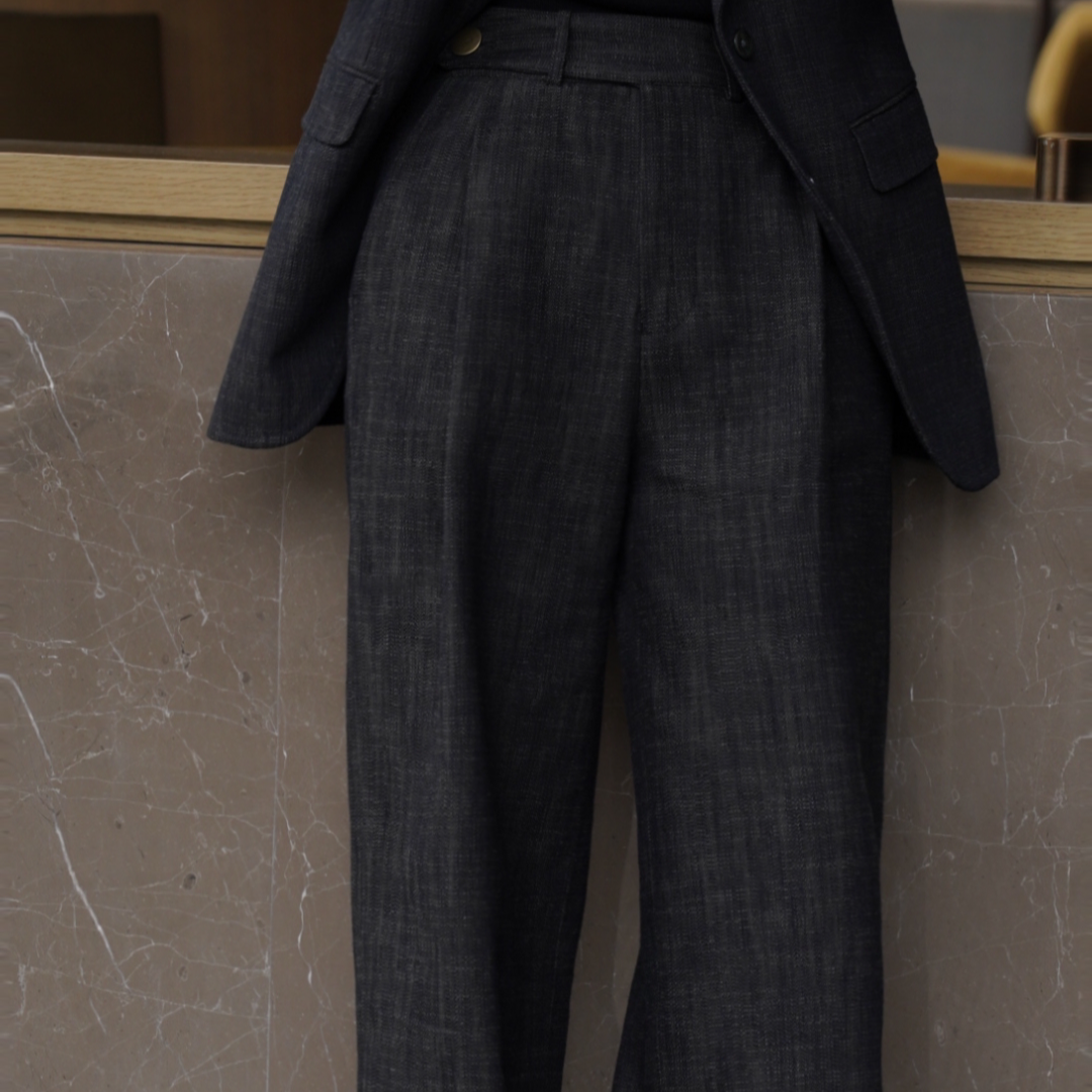 PUER棕色复古单褶直筒裤