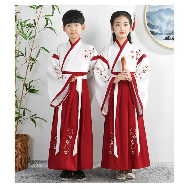 儿童汉服男童国学服女童秋冬新款古装襦裙小学生汉服三字经演出服