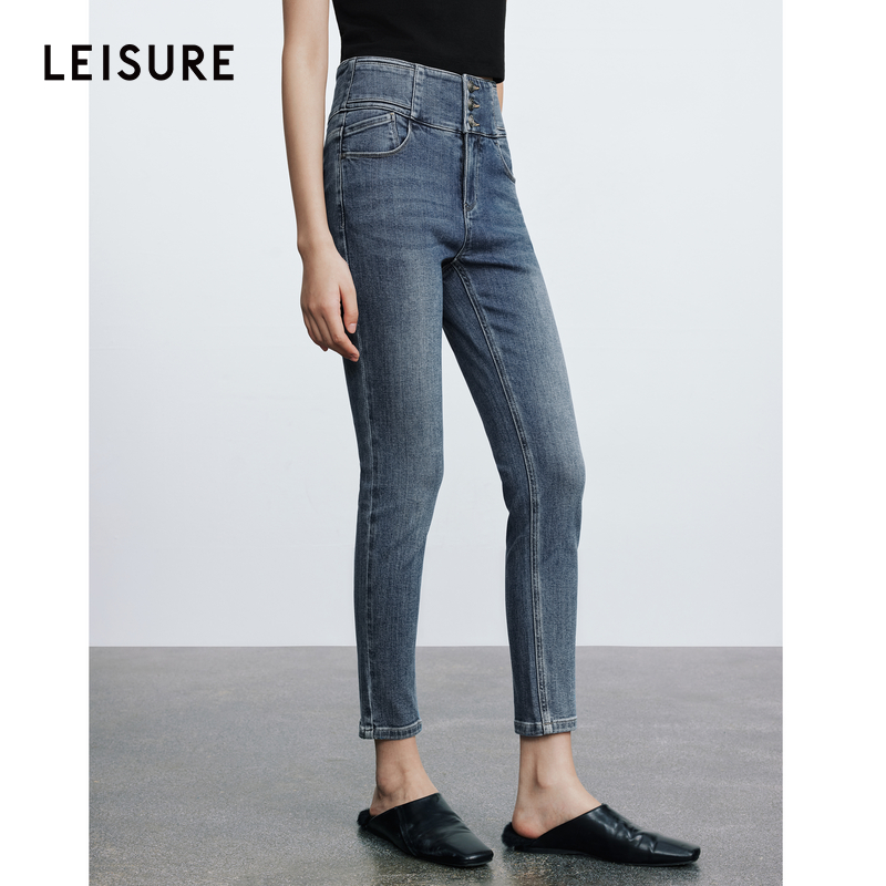 商场同款丽雪leisure25春舒适高弹显瘦简约通勤九分小脚裤0401