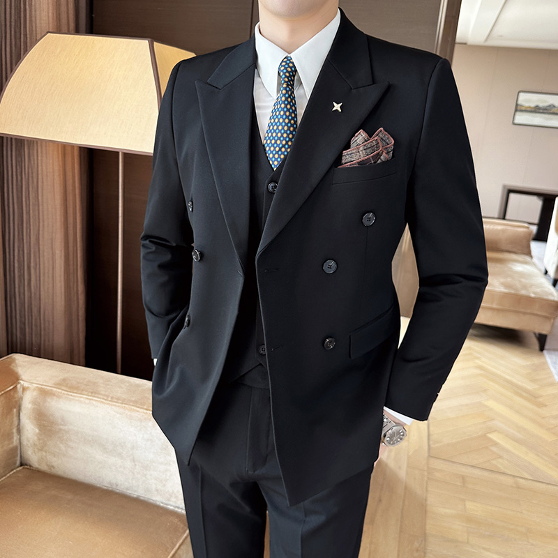 200-240斤大码男士西服套装双排扣戗驳领新郎婚礼西装三件套结婚