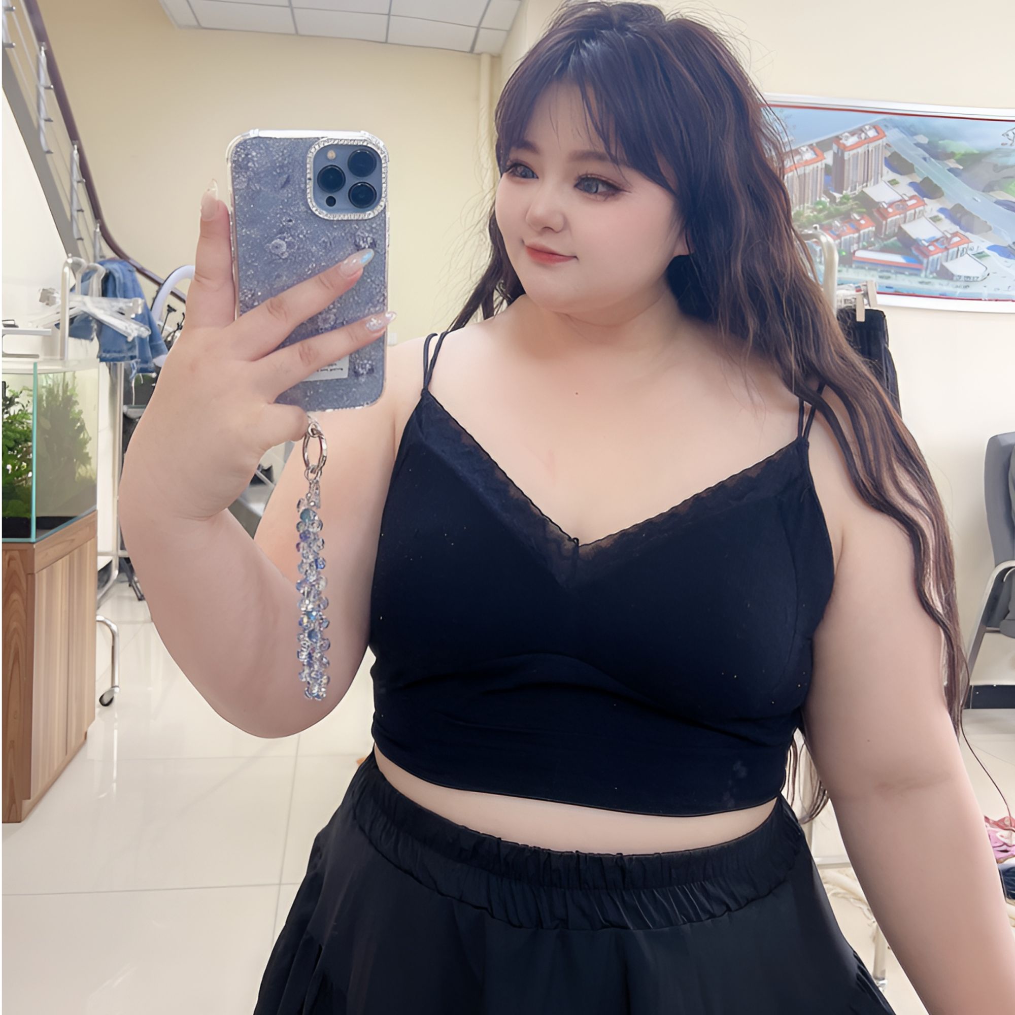 大美丽·大码加肥固定一体杯美背吊带背心