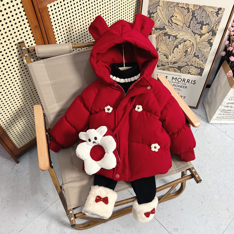 【小扬哥推荐】女童冬季棉服加绒加厚女宝宝冬装2023新款棉衣红色