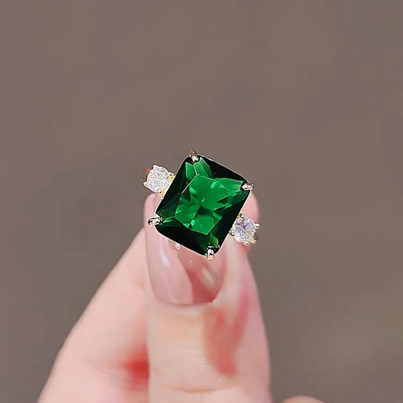 合金戒指 精致戒指女设计感开口绿色戒指时尚轻奢复古ins百搭简约