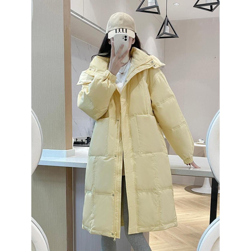 新款羽绒服女中长款过膝小个子韩版宽松连帽大口袋2023新款外套
