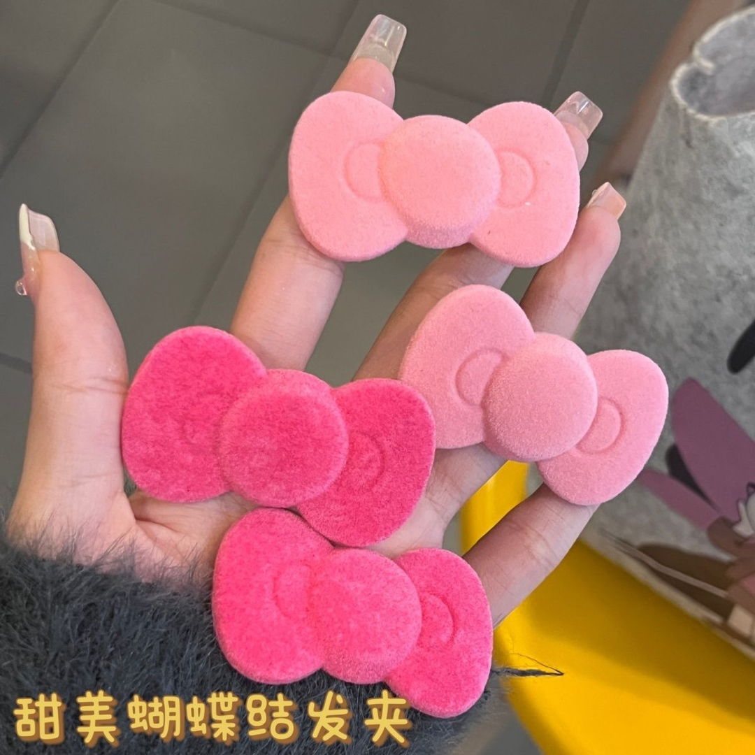 植绒圆蝴蝶结发夹ins粉嫩少女发卡甜美学生刘海边夹秋冬新款发饰